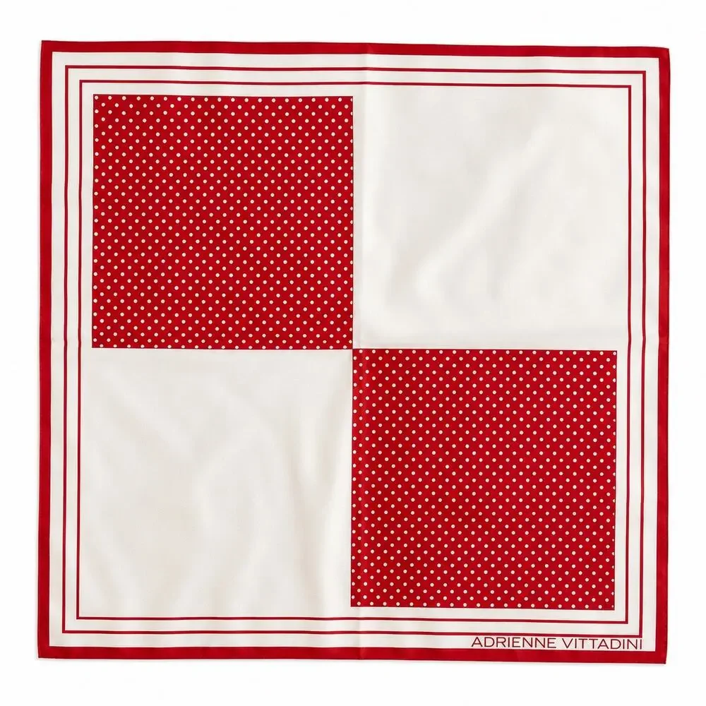 Adrienne Vittadini Red White Polka Dot Square Scarf 20” Satin Feel